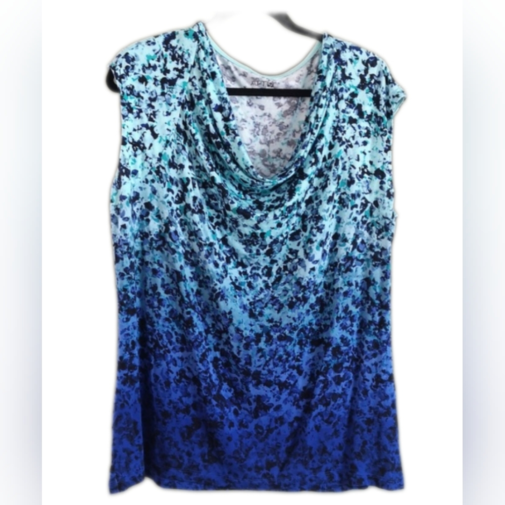 Apt. 9 Blue Green Ombre Abstract Floral Cowl Neck Sleeveless Casual Top 0X